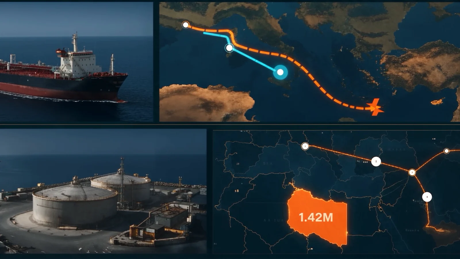 TAQA — a tanker at sea beside a map of Libya's energy infrastructure