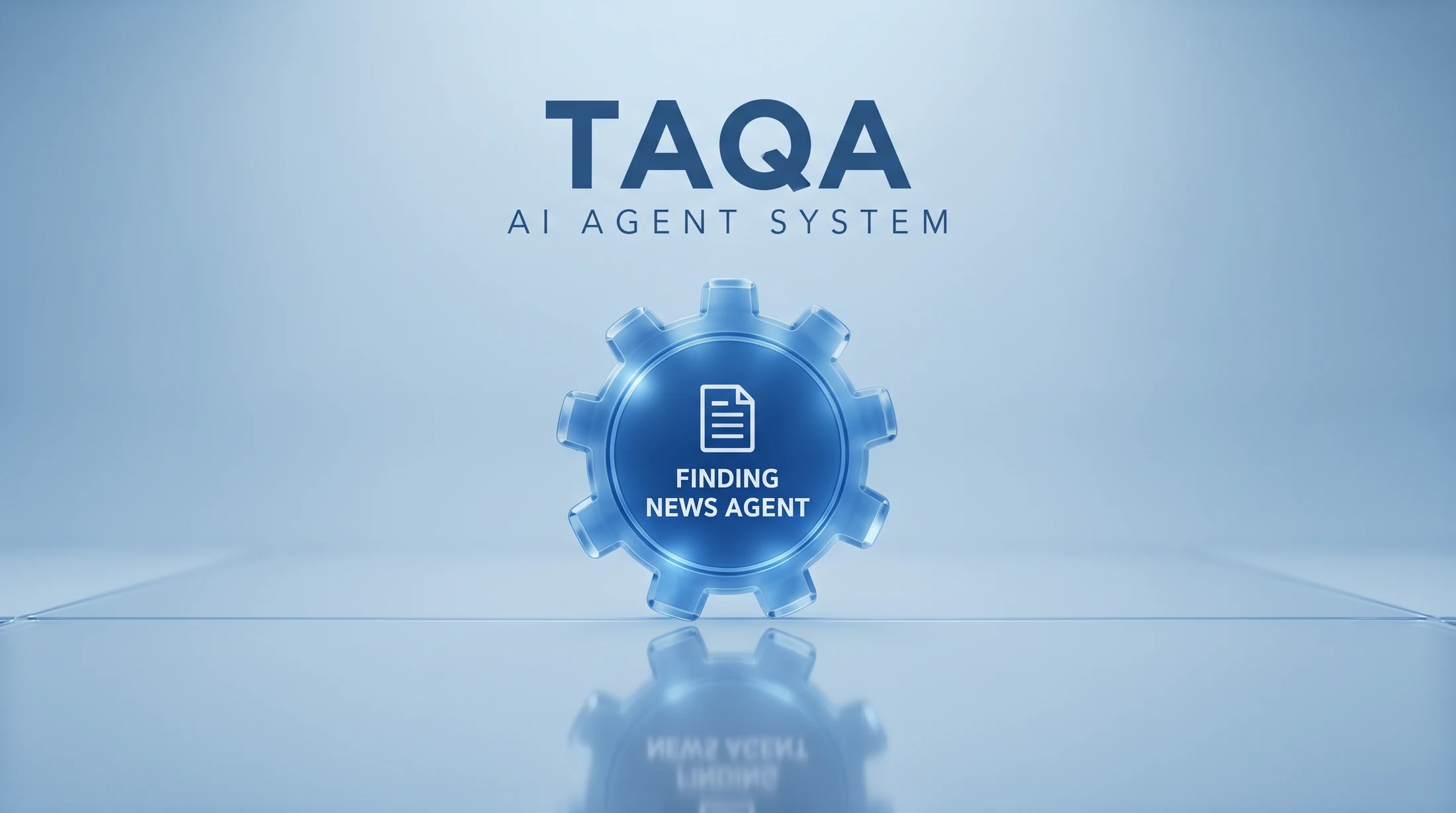 The Finding News Agent represented as a single illuminated glass gear