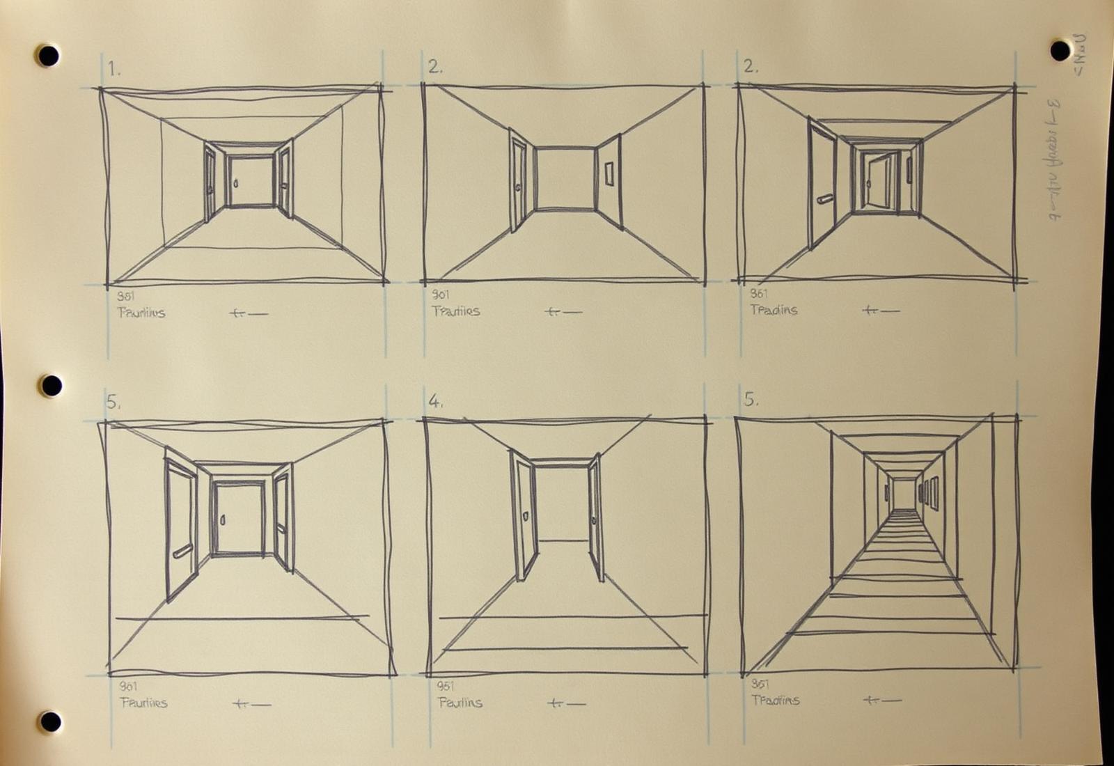 Storyboard sheet with six pencil frames