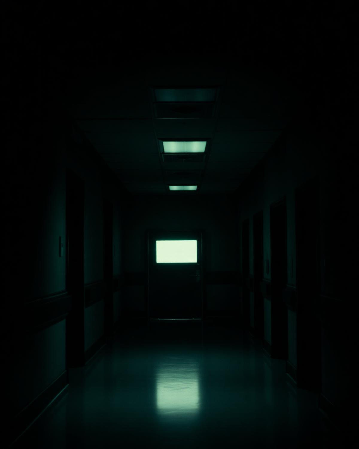 Empty hospital corridor at night
